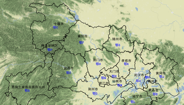 湖北省车牌号首字母分布地图图1