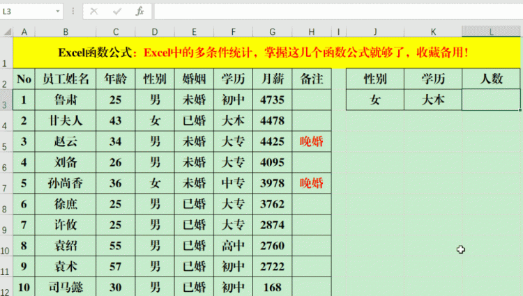 excel中多个条件统计个数,excel表格两行数值不同条件统计图6