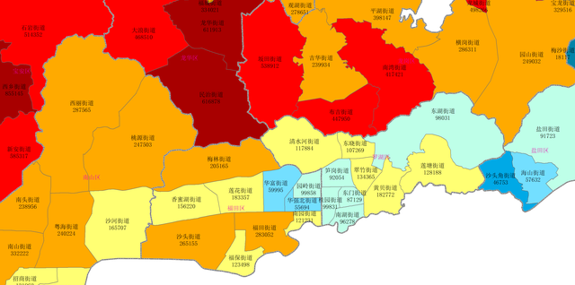 深圳各街道常住人口,深圳市各区各街道人口密度排行图5